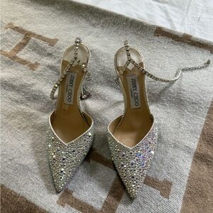 Jimmy Choo Glittering Silver Heels with Crystals